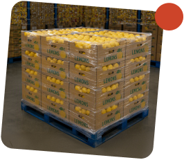 Pallet of wrapped produce crates for distribution
